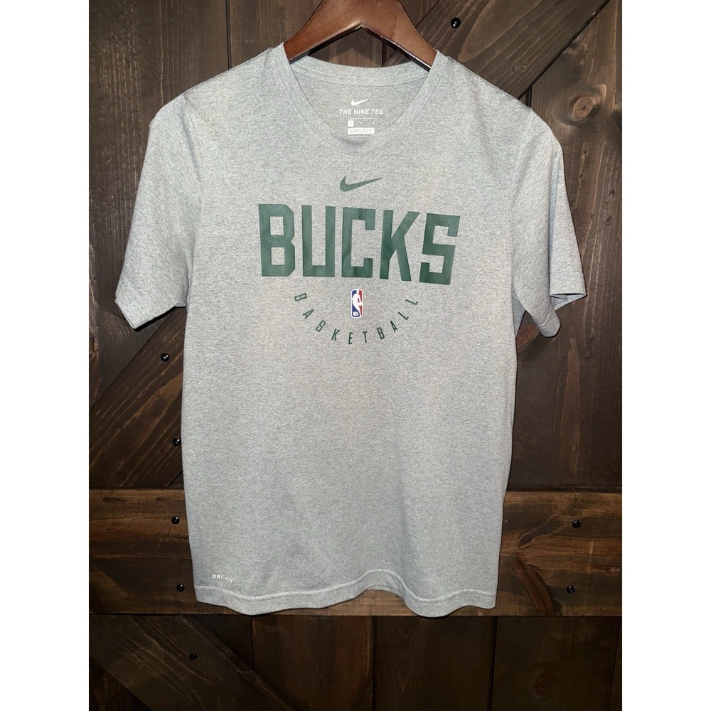 Nike Milwaukee Bucks Boys Large 14/16 Dri-Fit T-Shirt Gray‎ Graphic Tee